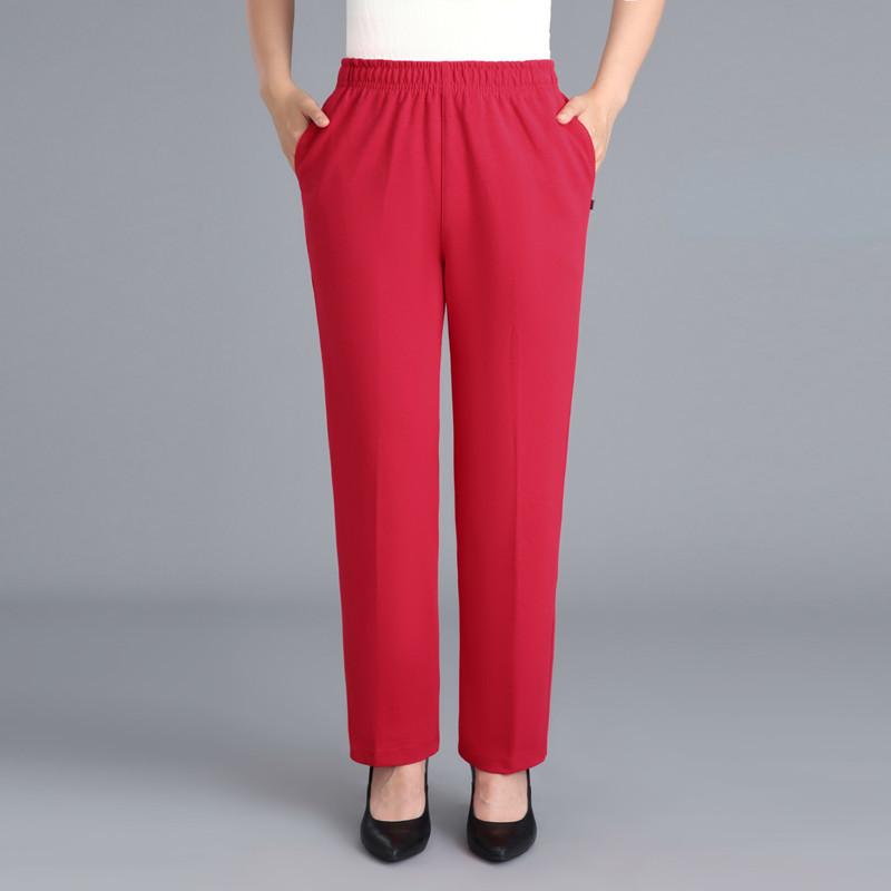 Black Cotton Middle-aged Mother Trousers Loose Elastic Waist Casual Pants Spring Autumn Loose Solid Women's Straight Pants