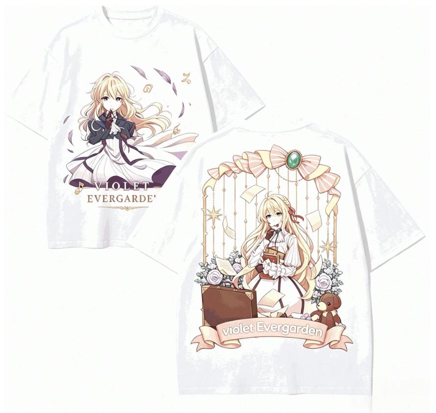 2026 Summer Hot Sale Violet Evergarden Anime T-Shirt Y2k Unisex Unisex Harajuku T-Shirt Hip Hop Streetwear Oversized Round T-Shirt