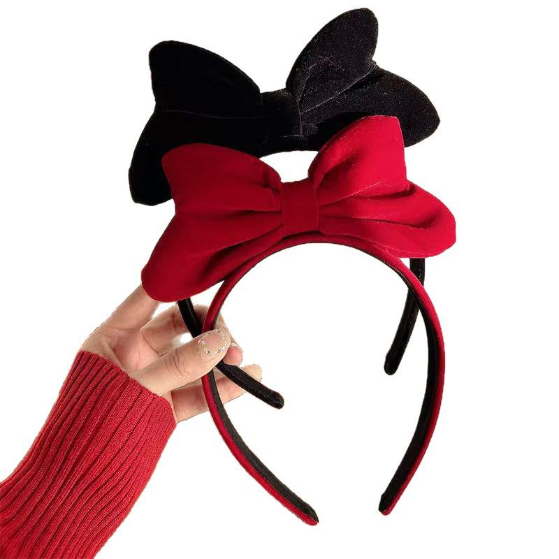 Bandeau nœud en velours rouge 2025 pour femmes et enfants - Accessoire de cheveux pour le réveillon du Nouvel An et Noël