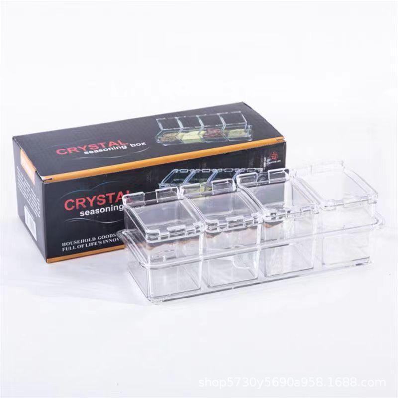 Four-Compartment Transparent Kitchen Spice and Seasoning Box
