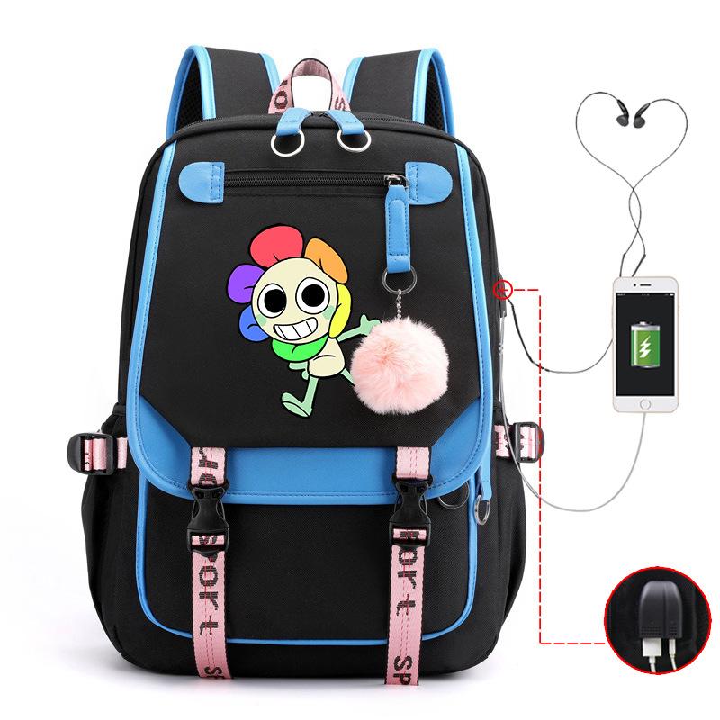 New 2025 Cartoon Game Printing Primary School Bag Large Capacity Contrasting Color Neutral USB Backpack