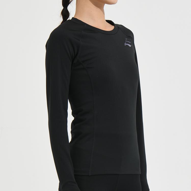 Li Ning Badminton Series Solid Color Logo Print Pullover Round Neck Long Sleeve Tight Fit Sweatshirt Women sweatshirt Black AUDR110-1