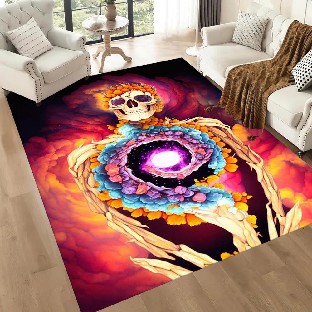 Colorful Skull Artwork Floor Mats for Living Room, Bedroom and Room Decoration Are Suitable for Gifts.