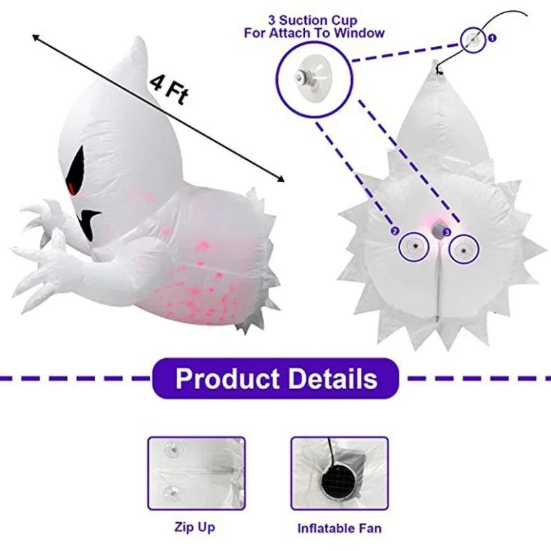 1.4m Halloween Aufblasbarer Geist Horror Fenster Geist Faltbarer Ballon Außenhof Gartendekoration Lustiges Partywerkzeug