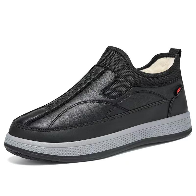 Zimní nové pánské fleecové zateplené vlněné s koženým povrchem teplé módní a pohodlné boty fleece