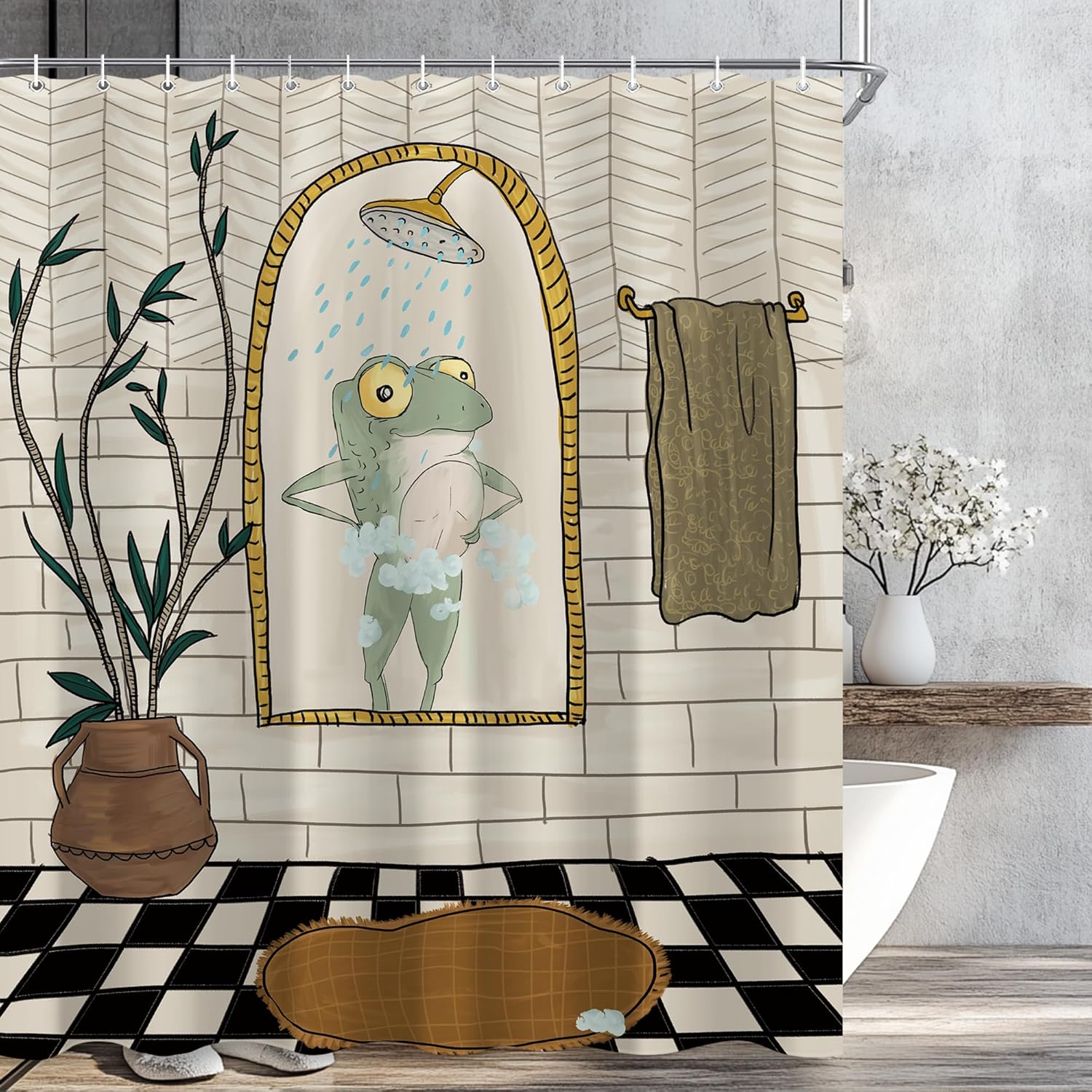 Funny Cute Yoga Shower Curtain Sets for Bathroom Fun Animal Inspirational Quotes Shower Curtain Rustic Motivational Bathtub 90x180cm