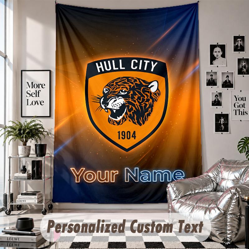 Wall Hanging Tapestry With Custom Name & Text, Hull City Decorative Tapestry For Bedroom