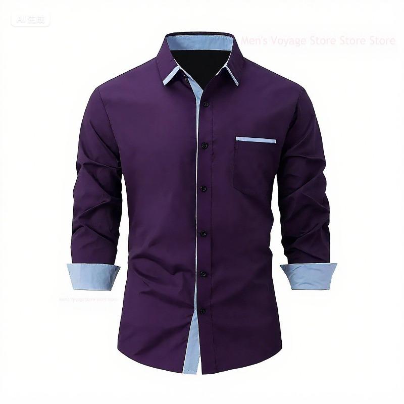 Camicia da uomo a blocchi di colore, vestibilità slim, manica lunga, traspirante, per il lavoro
