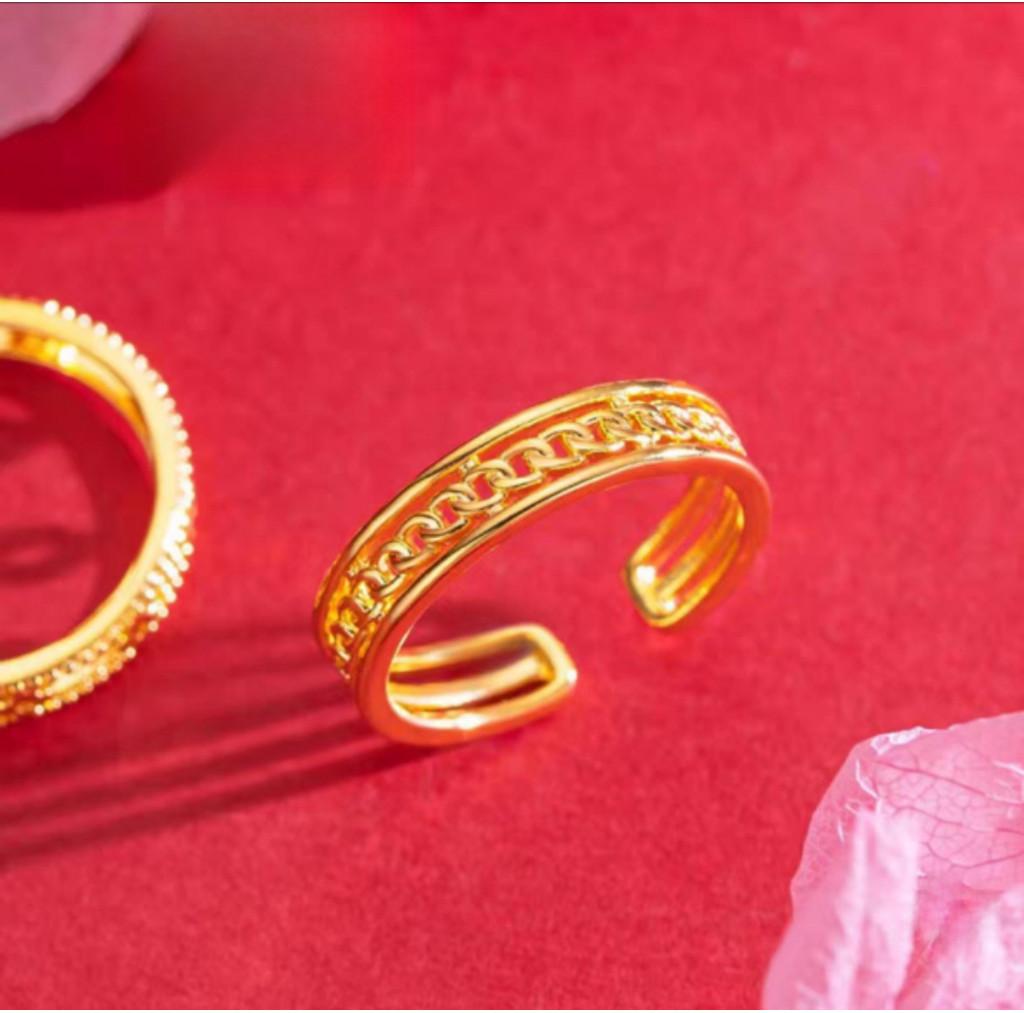 Fresh Sweet And Adjustable Open Ring In Eyecatching Interlocking Brass Gold Plating Women For