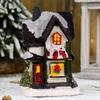 New Year Figurine Mini Miniatures Resin Craft Village House LED Light Christmas Decoration Ornament
