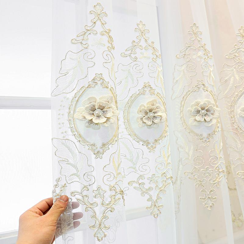 Modern Luxury Embroidered Gauze Curtains with Floral Lace Pattern, Grommet Top for Living Room & Bedroom