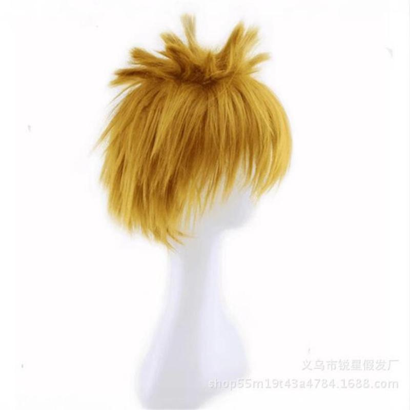 New Anime Akatsuki Uzumaki Cosplay Wig Short Golden Fluffy Shaggy Layered Heat Resistant Synthetic Hair Wigs + WigCap + Headband