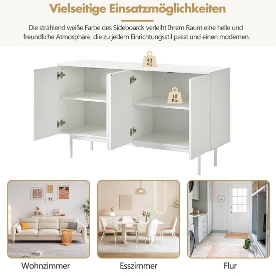 Modern Minimalist Pure White Sideboard with 4 Doors in Arched Pattern for Dining Room And Living Room (White)