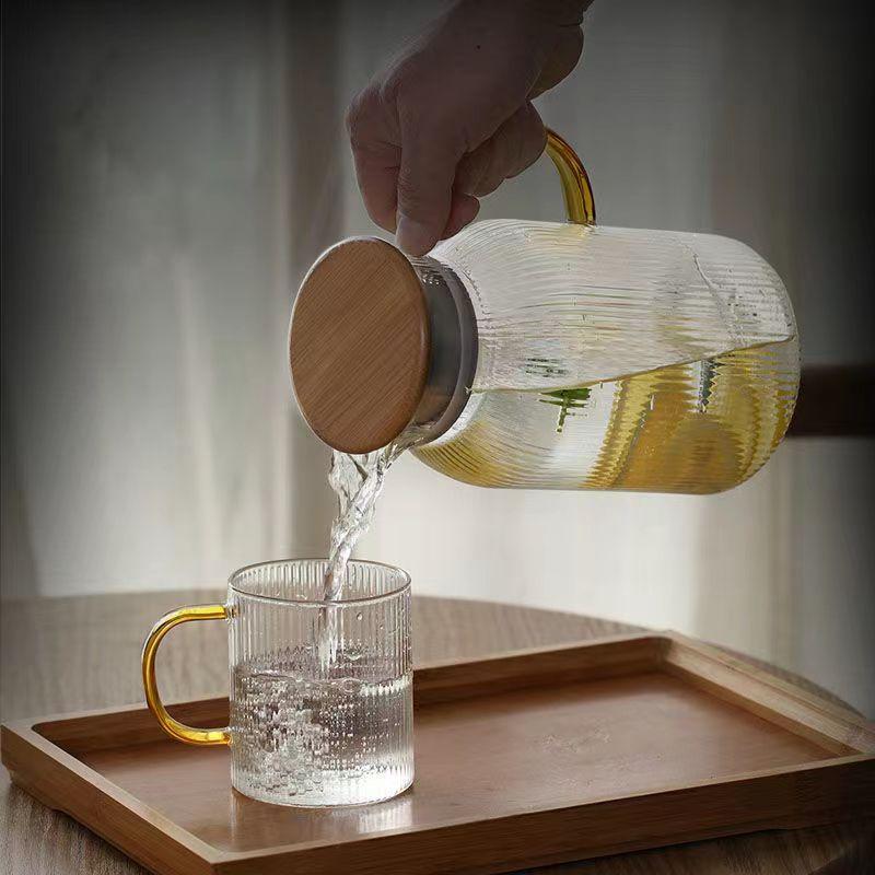 1500ml Glass Water Pitcher with Handle Lid Heat Resistant Cold Hot Kettle Water Cup Set Tea Pot Juice Jug Water Bottle Carafe