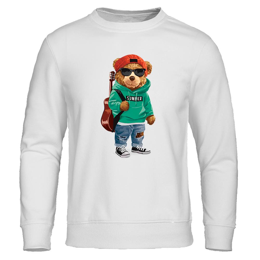 Cool medveď s gitarou a slnečnými okuliarmi Vtipná mikina pre mužov Oblečenie Crewneck Pulóver Voľná Oversize Mikina s kapucňou