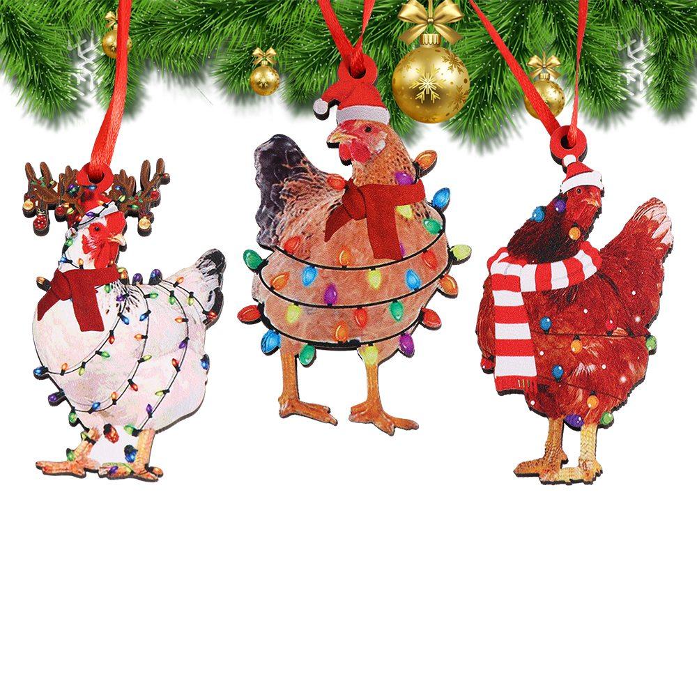 Wooden Scarf Chicken Hanging Pendant Funny Decorative Animal Hanging Pendant with Scarf Light String Decor for 5pcs