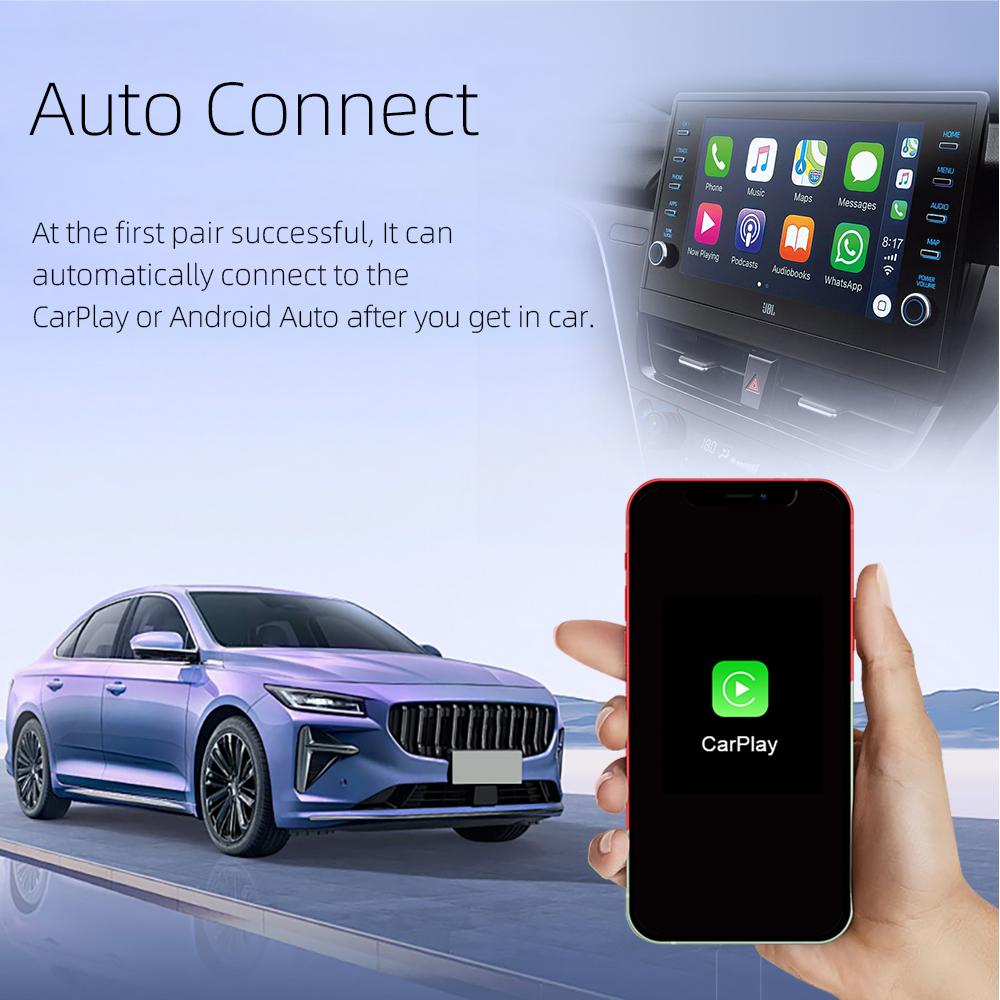 New 2 In1 Carplay& Android Auto Glass Mirror Mini Carplay Box Wired to Wireless Carplay Adapter for USB/Type C Plug & Play