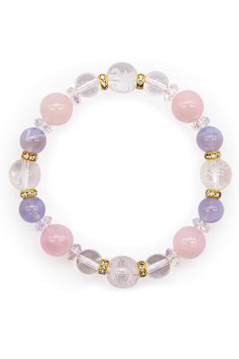 Power Stone Bracelet for and by Onmyodo Master Keiya Features Natural Rose Quartz and Blue Lace Agate Four Gods and Amulet for Good Fortune and
