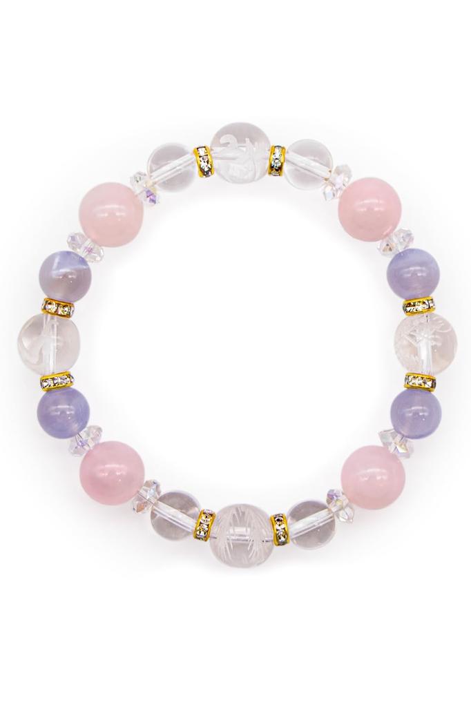 Liisha Power Stone Bracelet for and by Onmyodo Master Keiya Features Natural Rose Quartz and Blue Lace Agate Four Gods and Amulet for Good Fortune and