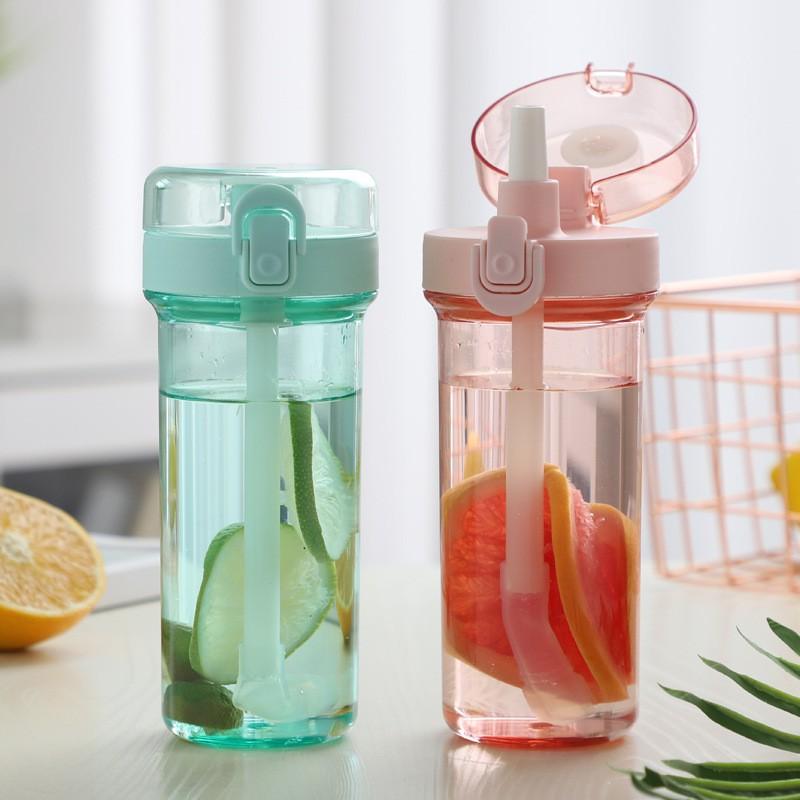 Portable Plastic Sipper Cup With Lid Kids Students BPA-Free Leakproof Travel Water Bottle 450ml In Pastel Colors