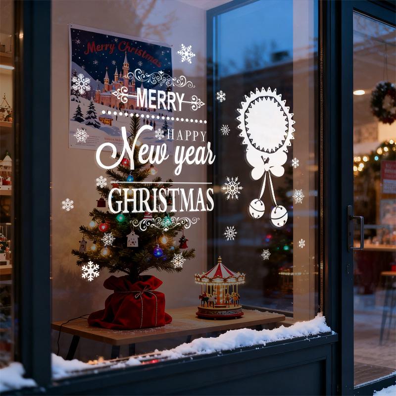 White Christmas Electrostatic Stickers for Shop Window Decorations and Shopping Mall Festive Atmosphere Glass Door Stickers