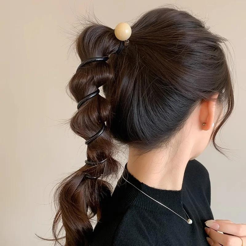 Vintage Ball Heart Straight Elastic Headband For Women Girls Ponytial Holder Hair Tie Scrunchie Hairband Hair Accessories