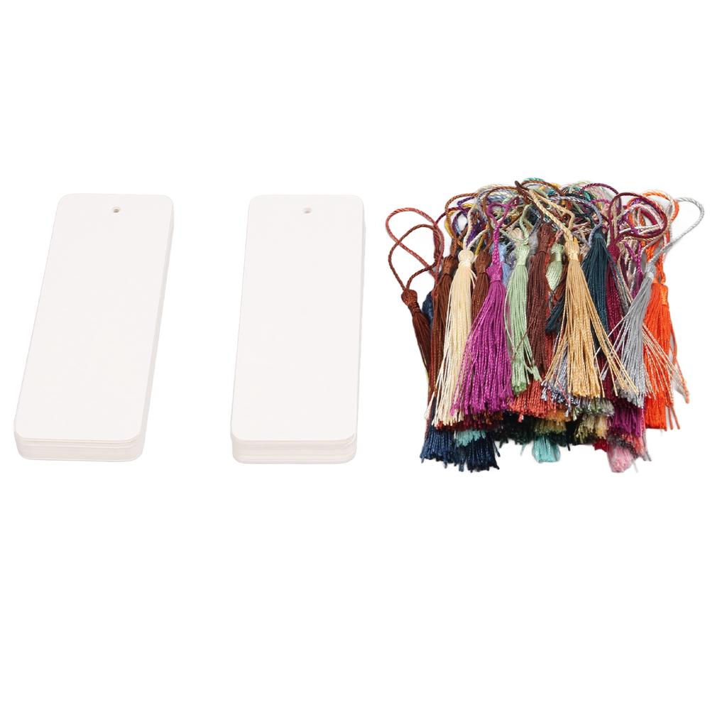 80 Sets Blank Bookmarks 5.5in Long 2in Wide Smoothing Widely Used Cardstock Bookmarks with Tassels