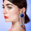 European And American Fashion Blue Diamond Fringed Earrings Light Luxury Personality Trend Shining Rhinestone Earrings Jewelry Women'S Earrings