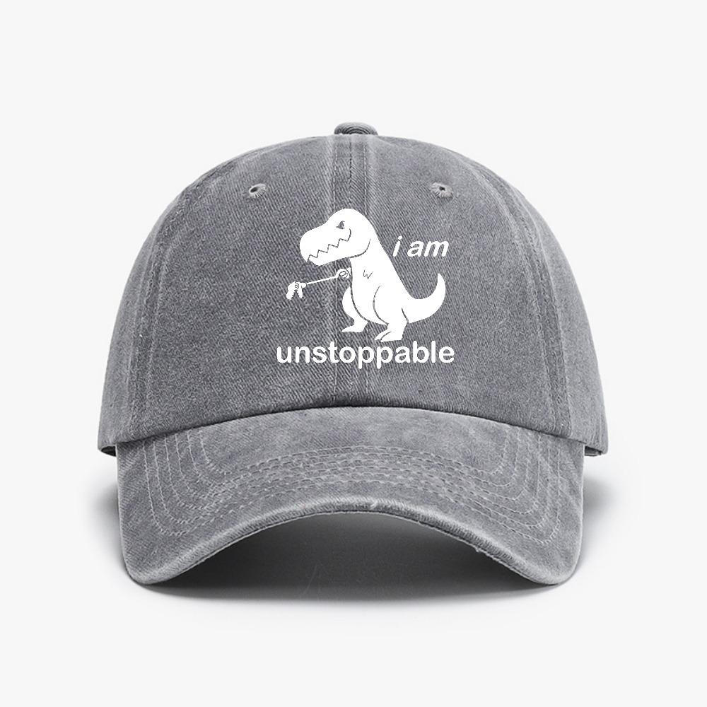 

I Am Unstoppabie dinosaur Retro Outdoor Washed denim baseball cap Sun Protection Casual and Versatile Hat Adjustable