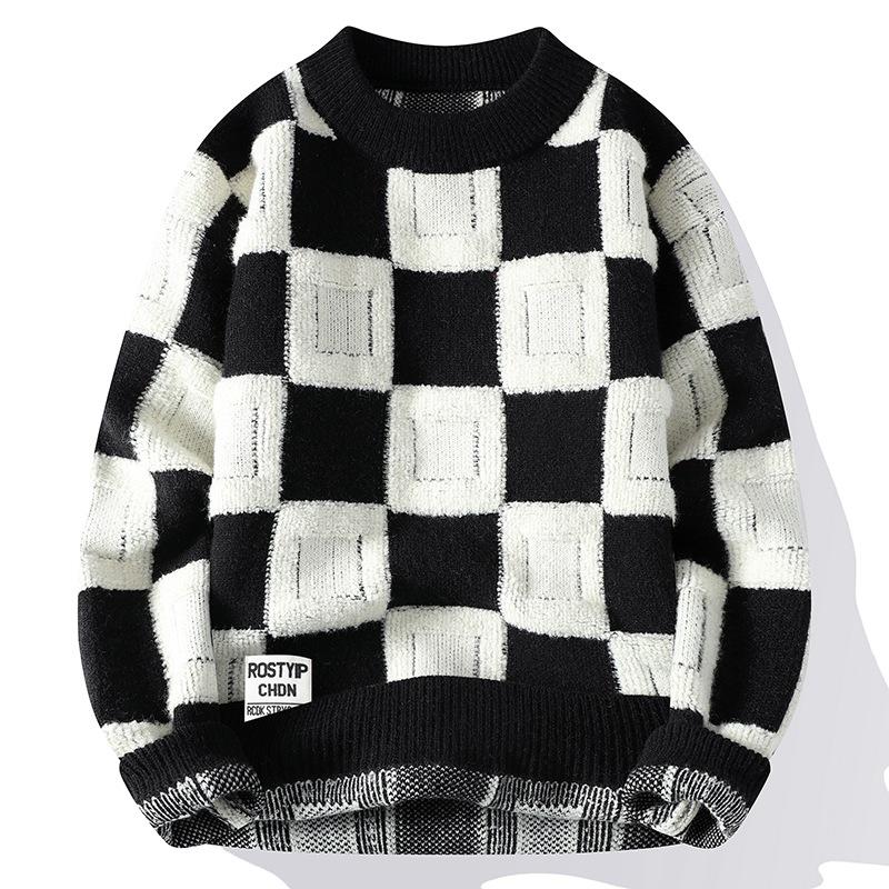 Men's Fall and Winter Personality Round Neck Temperament Sweater Long-sleeved Cotton Warm Tops