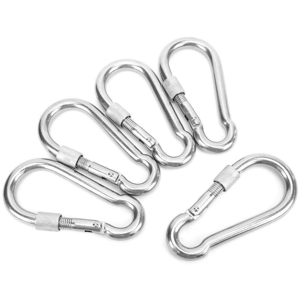 5pcs 120mm Locking Carabiner Clip Heavy Duty Spring Snap Hook with Nut Lock Buckle for Camping