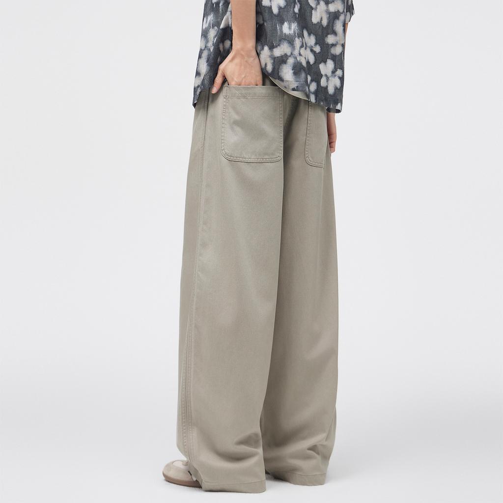 Elastic waist trousers solid color four-season casual trousers mopping floor ruffian handsome straight-leg trousers high street breathable loose stre