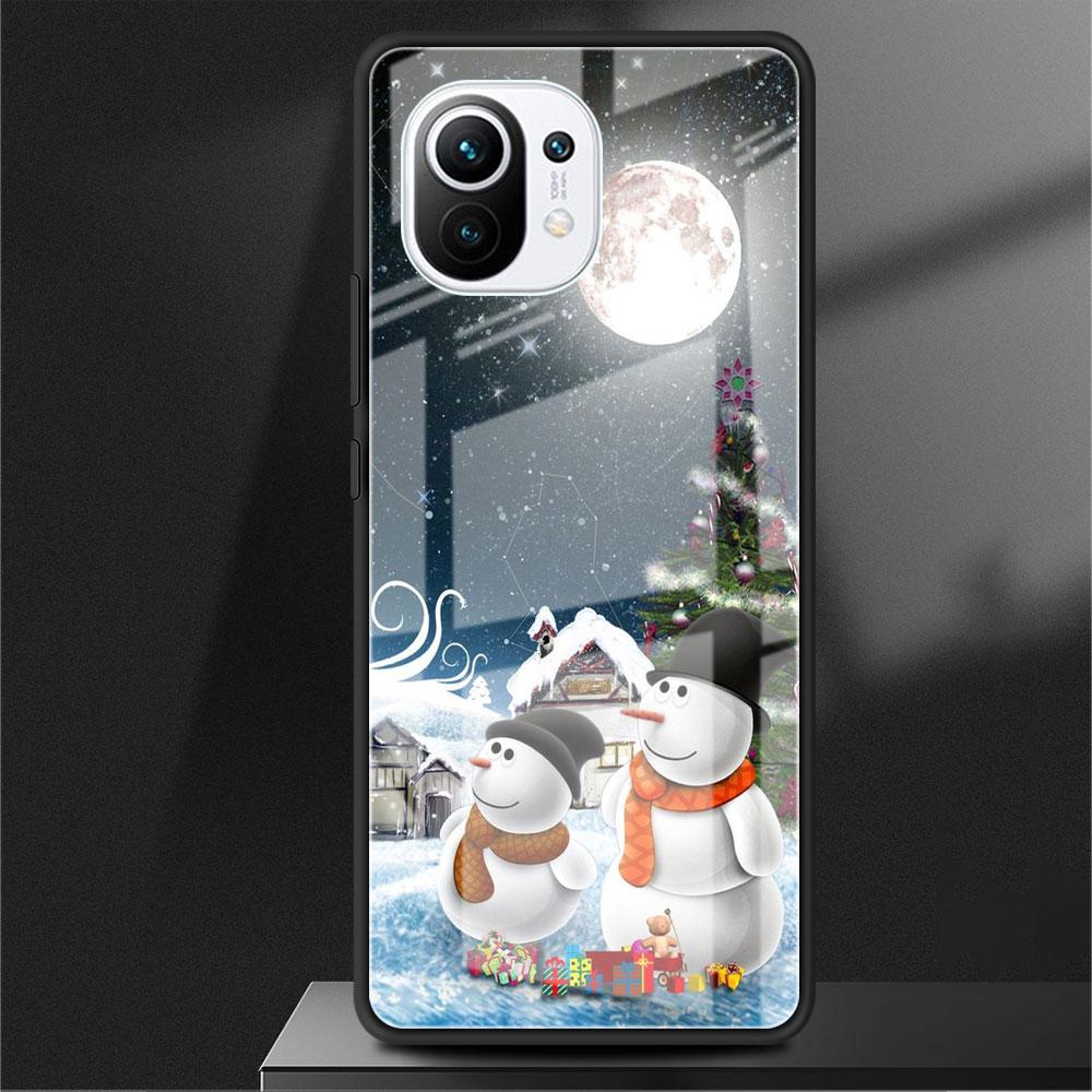 Kreslený Sněhulák Vánoční Skleněný Kryt pro Xiaomi Poco X3 NFC 11 Lite 11T F3 M3 Redmi Note 11 10 9 8 Pro 10S 9S 9A 9C Kryt na Telefon