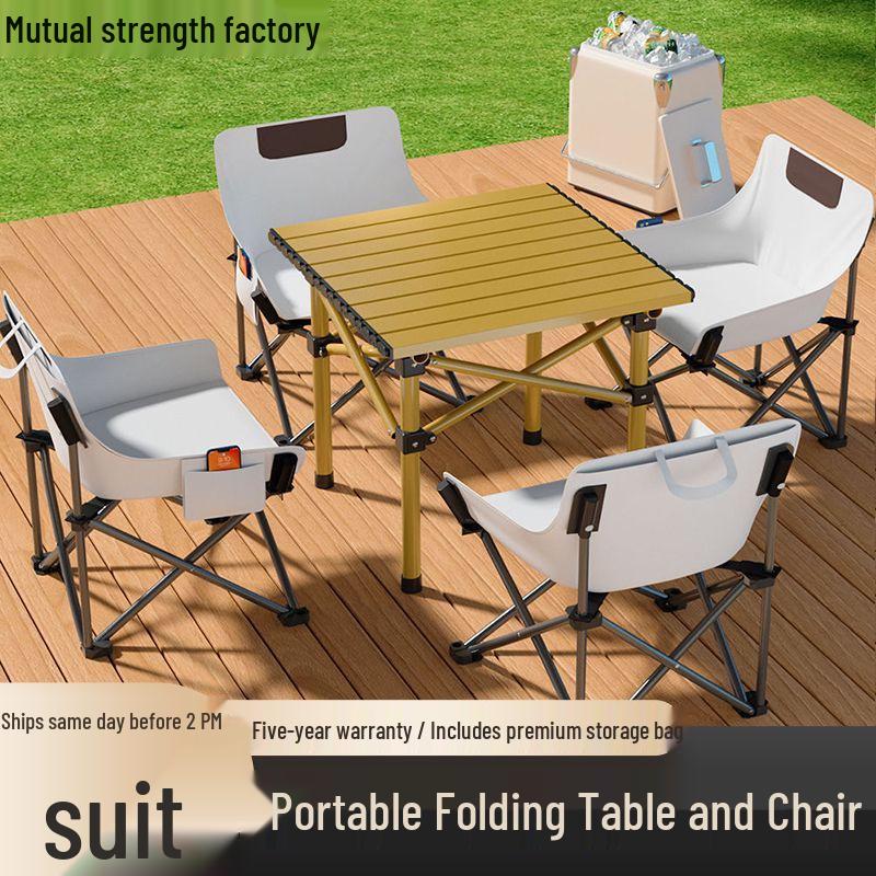 Tragbares faltbares Camping-Tisch- und Stuhlset - Aufrollbarer Picknicktisch und Liegestühle
