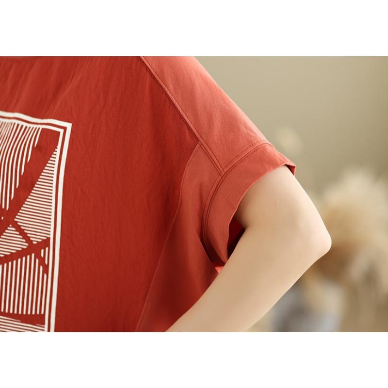 DIMANAF 2025 Summer Plus Size Tops Cotton O-Neck T-Shirt Women Stripe Printng Short Sleeve Loose Tees