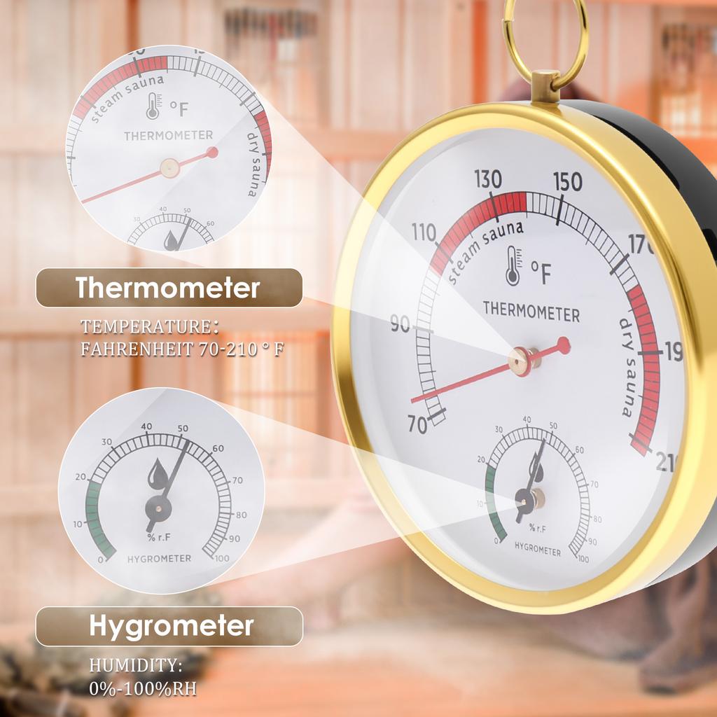 Sauna Thermometer Fahrenheit Stainless Steel 2 In 1 Hygrometer Thermometer Accurate Waterproof Round Steam Room Thermometer