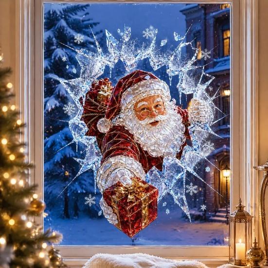 Holiday Party Decorations 2Pcs Christmas Window Stickers, Removable Waterproof PVC Decals, Peel And Stick Glass Mirror Decorative Stickers Decor,