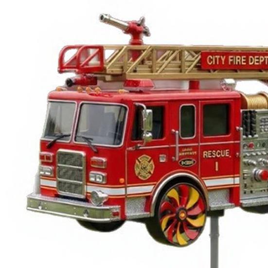 Firetruck Garden Wind Spinner Metal Wind Spinner with Ground Spike Outdoor Firetruck Decoration for Home Yard Art Patio Lawn