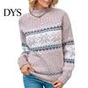Loose Knitted Pullover Winter Women Christmas Sweater Half-high Collar Color Matching Snowflake Pattern Geometric Print Long Sleeve Knitwear