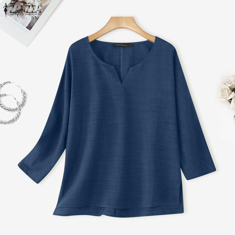 ZANZEA Camicetta casual da donna a maniche lunghe con scollo a V tinta unita