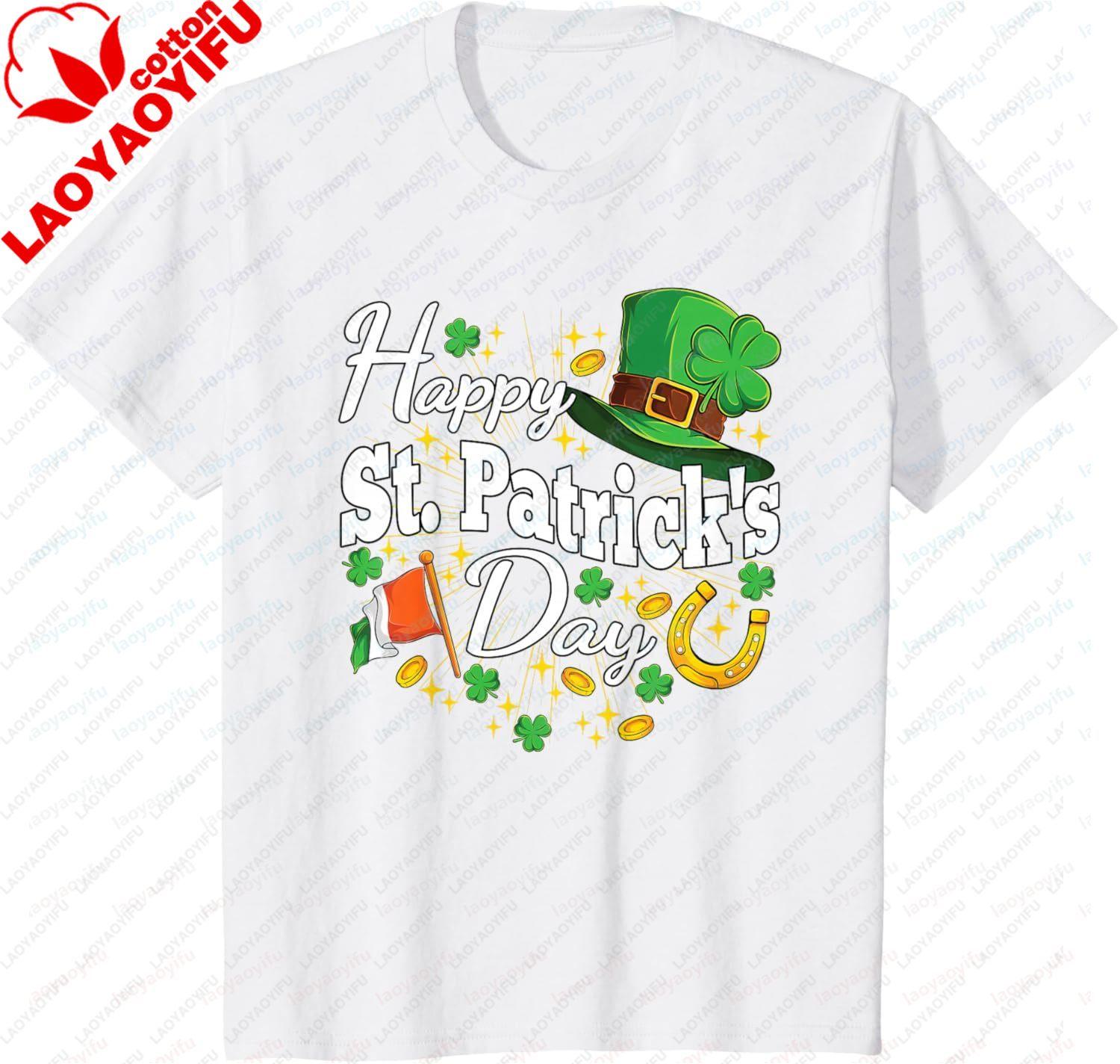 Happy St Patricks Day Shamrock Graphic Tee Breathable Cotton Short Sleeve Unisex TShirt for St Patricks Day S