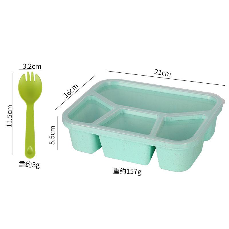 4 Grids Natural Wheat Straw Tableware Lunch Box Dinnerware Storage Biodegradable Unbreakable Plates for Food Salad Snack Student