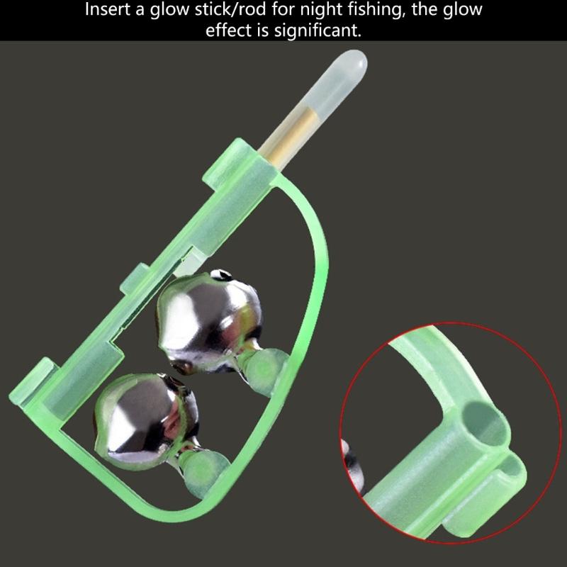 10pcs Glow Night Indicator Double Bells Alarm Fishing Gear Equipment for Lake River Arched Fishing Bells Rod Alarm