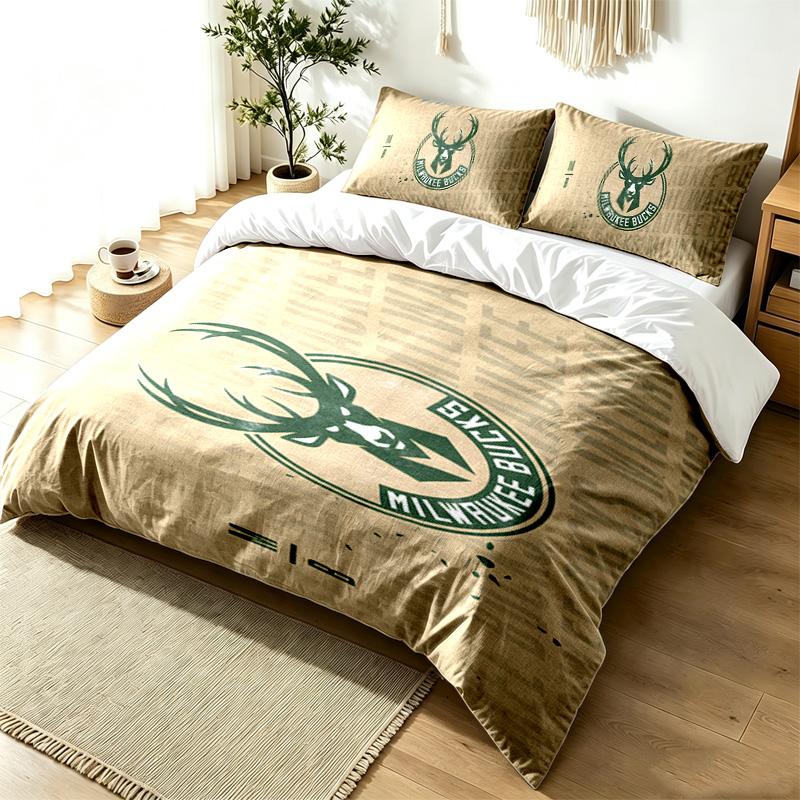 Milwaukee Bucks 3pc Duvet Cover Set Simple Modern Bedding Set Wrinkle Resistant Soft Fabric All Season Use a perfect gift