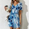 Zomer Mode Dames V-hals Korte Mouw Abstract Patroon Gedrukt Jurk Sexy Korte Rok Jurken