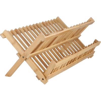 Escurridor de Platos de 16 Rejillas y 2 Niveles de Bambú Plegable Escurridor para Cocina