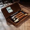 Top Layer of Cowhide Cowhide Pen Case Zipper Closure Card Holder Pen Pouch Handmade Large Capacity Pen Holder Organizer