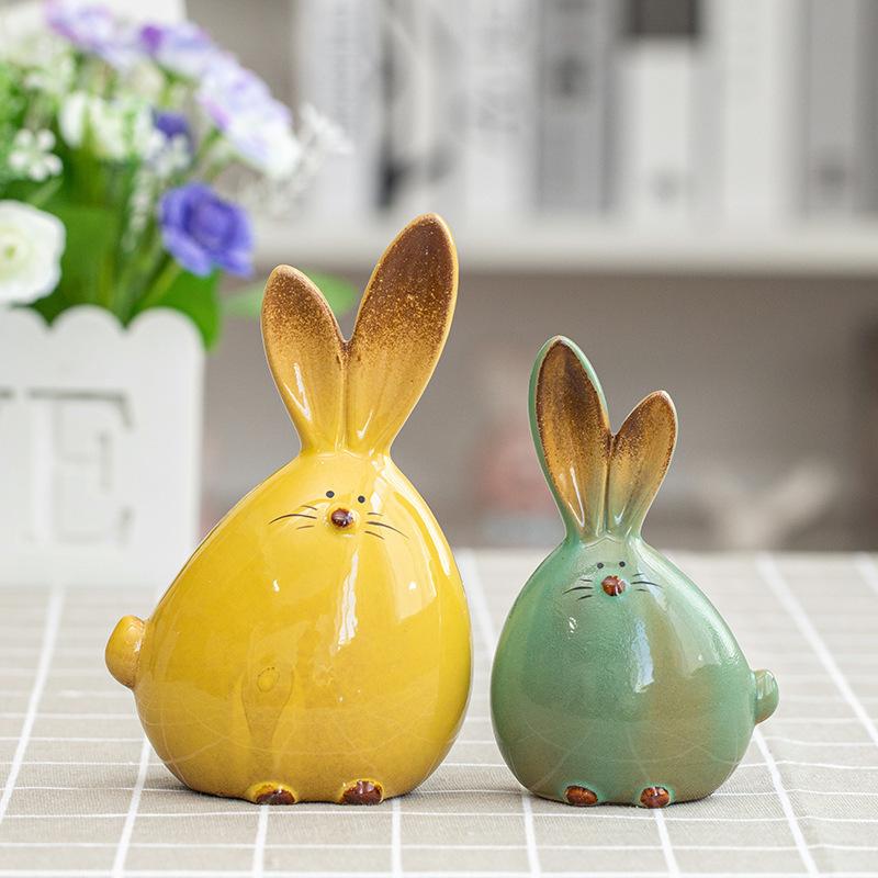 

Minimalist White Ceramic Rabbit Figurine - Yellow Green Nordic Desk Decor, Zen Garden Accent Customized Dropshipping