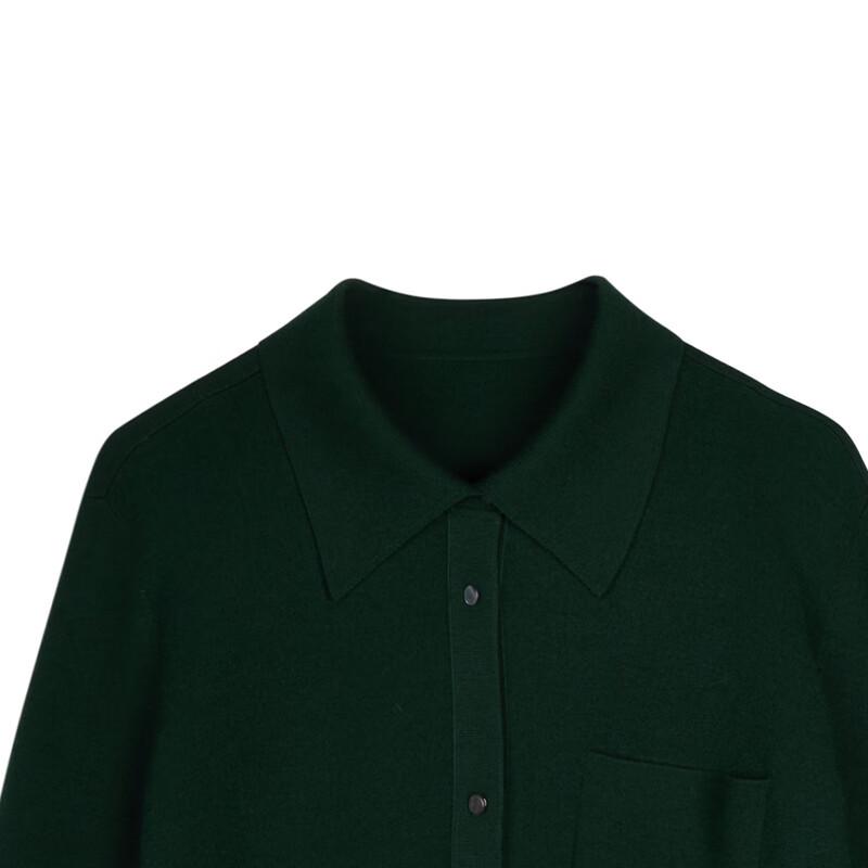 LESS Women's Polo Collar Merino Wool Knit Cardigan