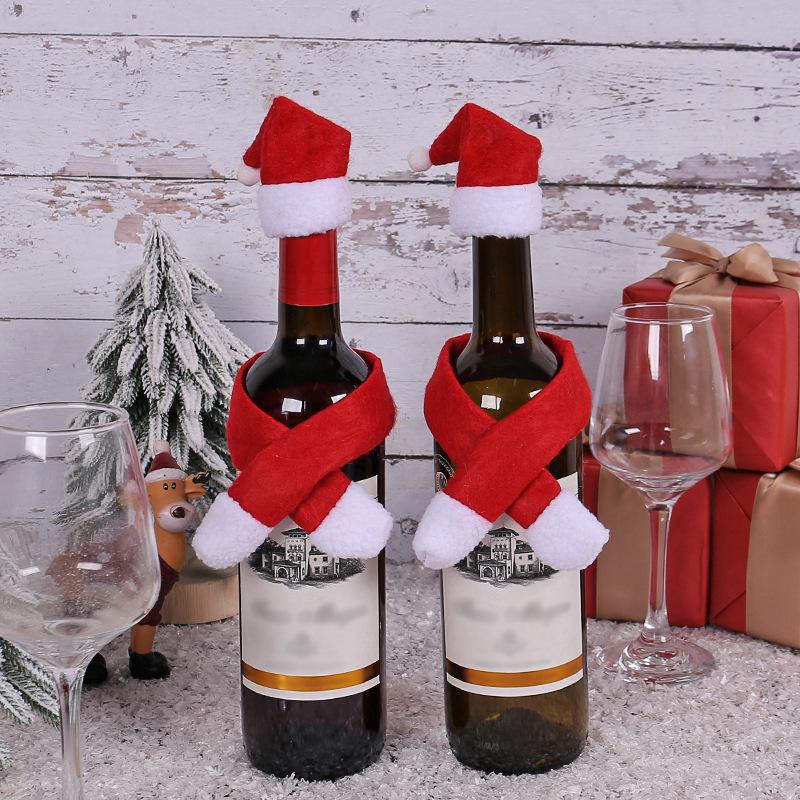 Festive Non-woven Scarf Hat Wine Bottle Cover for Christmas